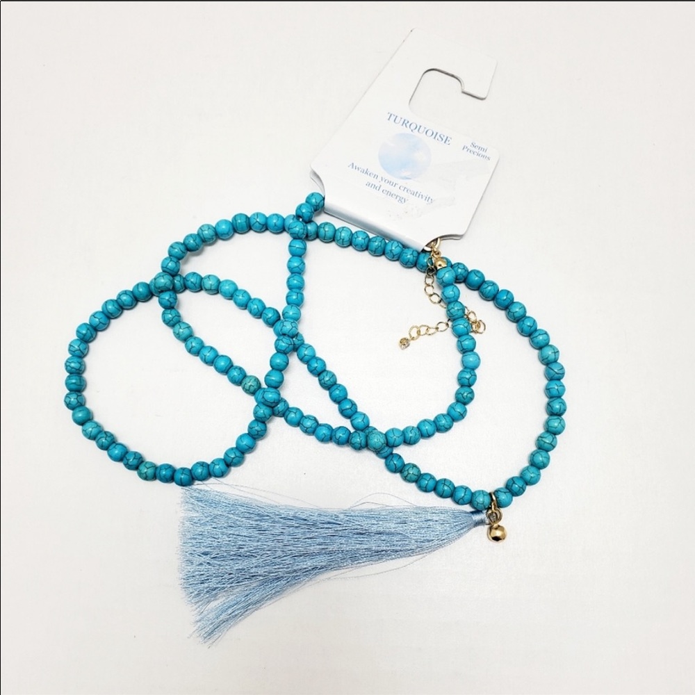 Turquoise semi precious necklace with tassel NEW - Picture 6 of 6